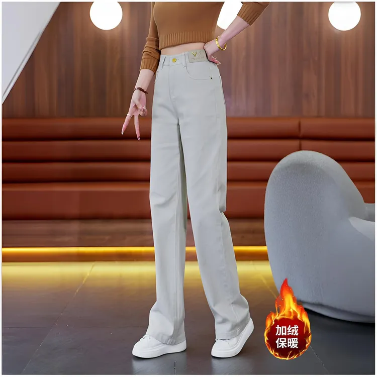 冬季加绒加厚直筒牛仔裤女款爆款2025新款潮宽松显瘦窄版阔腿裤子