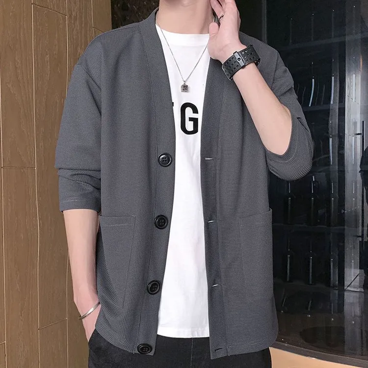 仓石一树潮牌单排扣开衫卫衣男士秋冬新款时尚慵懒风轻奢痞帅外套