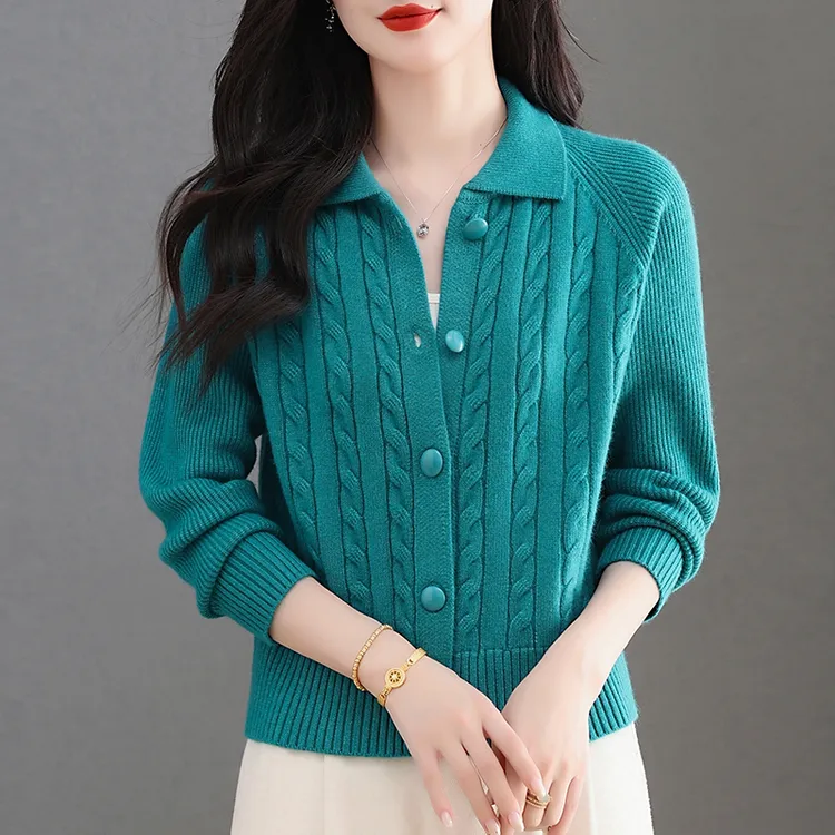 秋冬新款女士羊毛衫百搭针织开衫翻领外套春秋小个子外搭毛衣洋气