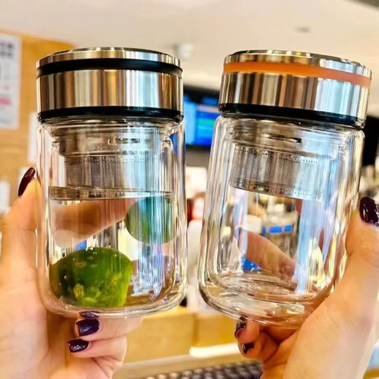 双层加厚高硼硅玻璃杯男女士便携水杯隔热带盖大容量杯子耐热防烫