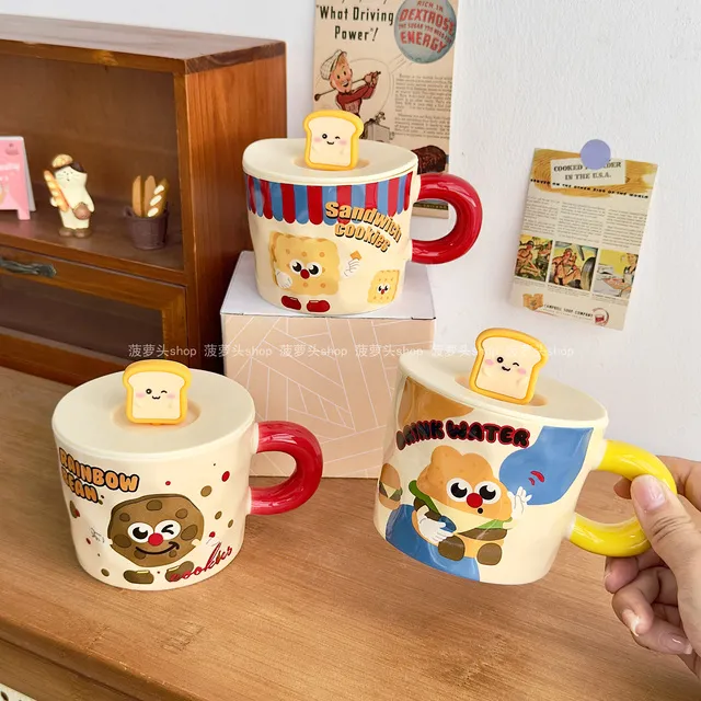 可爱高颜值卡通马克杯女生大容量陶瓷杯带盖勺水杯家用办公室杯子
