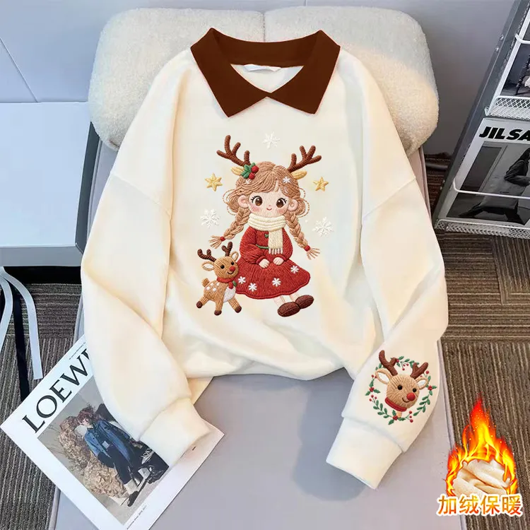 女童翻领卫衣秋冬2025新款洋气时尚童装潮流女童加绒衣服印花上衣