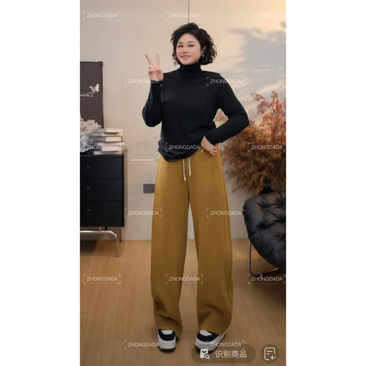 ZHONG大大【】冬季加绒加厚休闲弯刀裤显瘦高腰宽松裤子50711