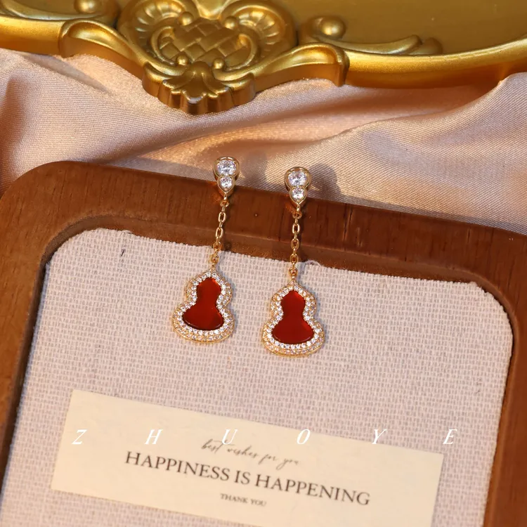 灼晔·华色天成 红玛瑙葫芦耳环百搭高级中式贵气 试戴请勿撕背膜
