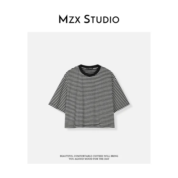 MZX 夏季圆领撞色条纹百搭短袖T恤 SY8893-P