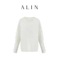 阿琳ALIN【淡淡霜月】百搭兔毛针织衫女秋V领长袖套头毛衣AL5HZT19