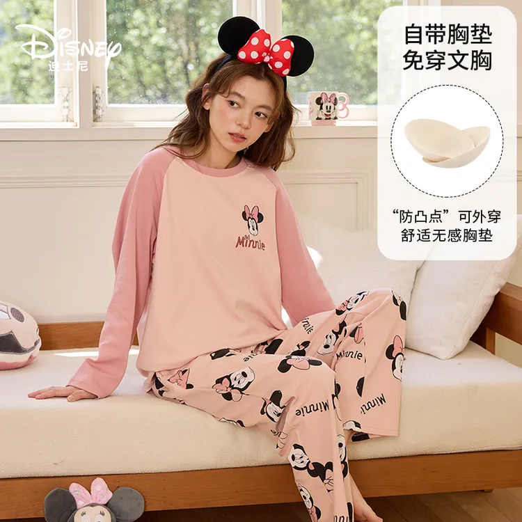 Disney/迪士尼秋冬圆领长袖带胸垫印花甜美舒适宽松家居服0172