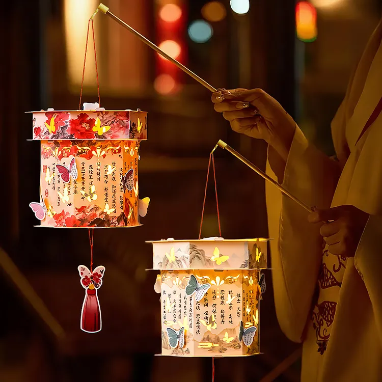 中秋节DIY手工手提灯笼材料包小朋友玉兔子花灯古风宫灯氛围道具