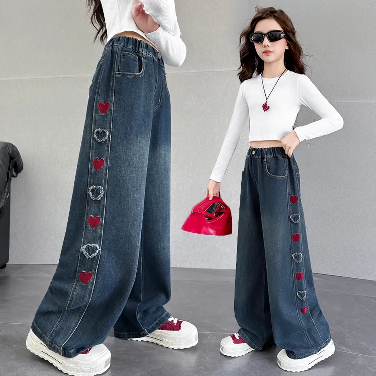 女童牛仔裤春秋女孩时髦洋气秋款阔腿裤直筒宽松大童秋天儿童裤子