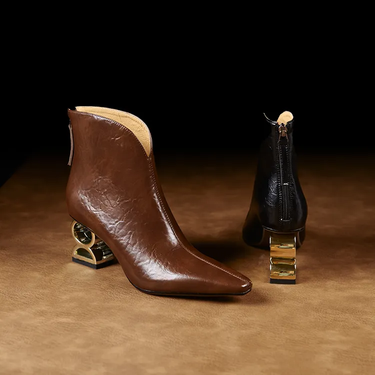 迈露迪秋冬短靴高跟深口方头女鞋气质中跟明星同款网红鞋子835