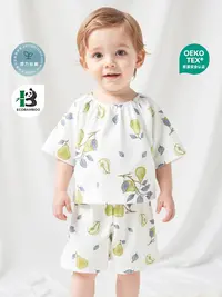 【弹力纱布套装】百草丝麻婴童夏季薄款分体宝宝空调服外出服
