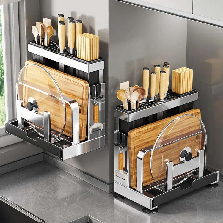 依路304不锈钢厨房刀架置物架砧板架一体筷子刀收纳架置物菜刀架