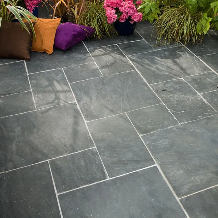 青石板庭院地砖地铺石 民宿户外露台铺地石黑色天然仿古文化石材
