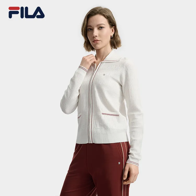 FILA 斐乐官方女士编织外套2025秋新款时尚简约基础休闲翻领毛衣