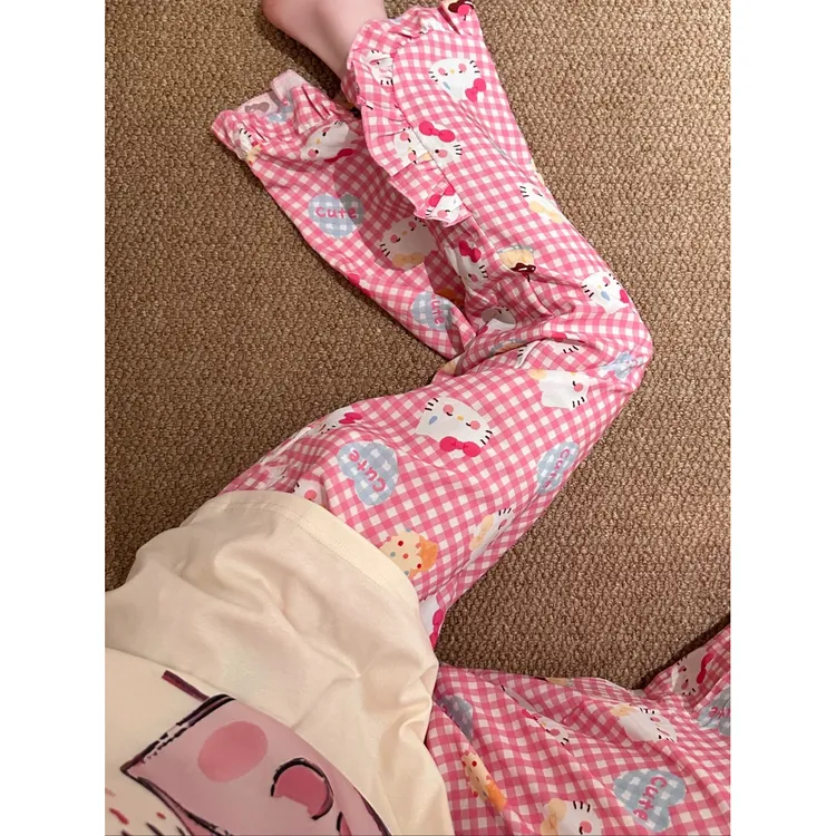 【粉色kitty猫】少女可爱卡通短袖睡衣女夏季新款套装可外穿家居服