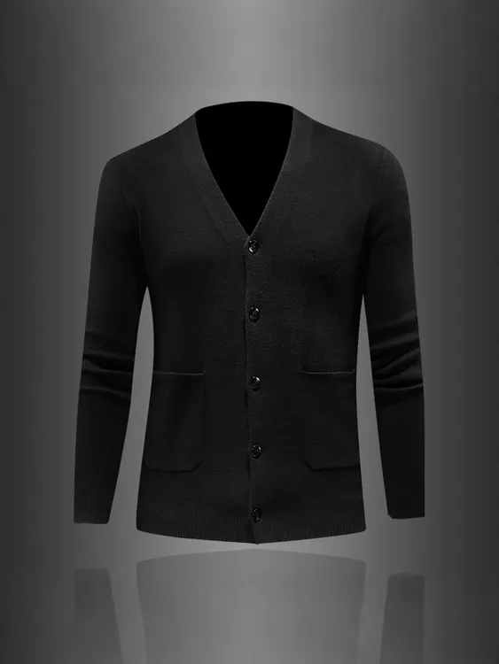 昆加希毕针织衫男休闲开衫秋冬季新款纯色V领长袖毛衣外套