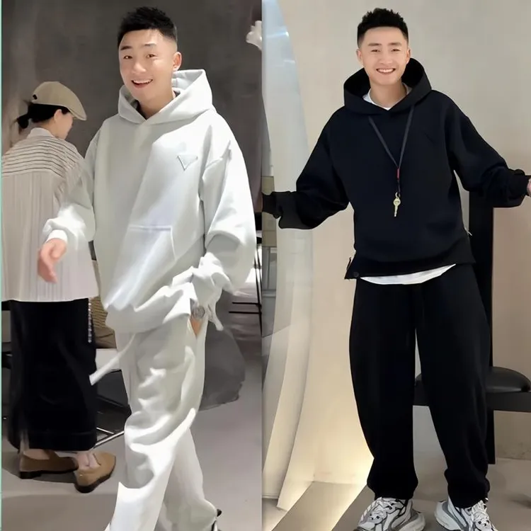 【澳门&专柜】秋冬新款男士潮牌三角标套装连帽卫衣高品质简约百搭