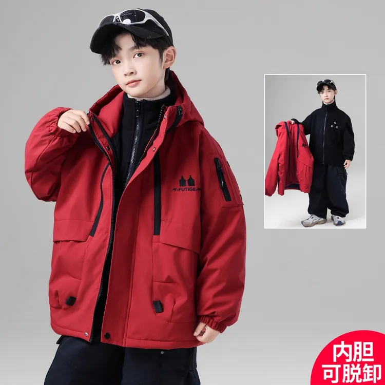 儿童装男童冲锋衣三合一可拆卸秋冬装2025新款中大童夹棉加厚外套