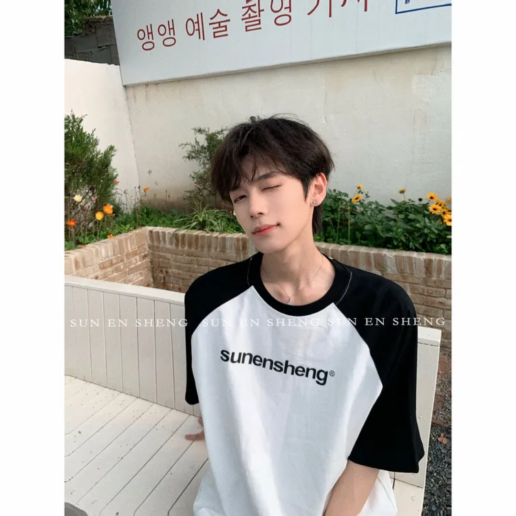 孙恩盛【店主自留】原创插肩袖字母印花短袖T恤男女夏款情侣上衣