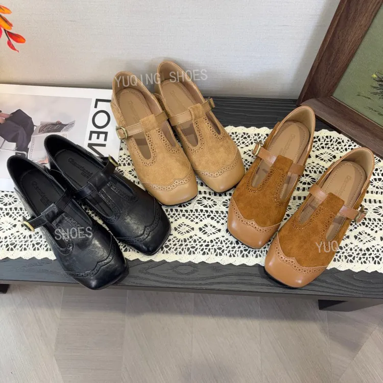 复古丁字型玛丽珍鞋女新款韩版方头职场平底配裙子芭蕾舞通勤单鞋