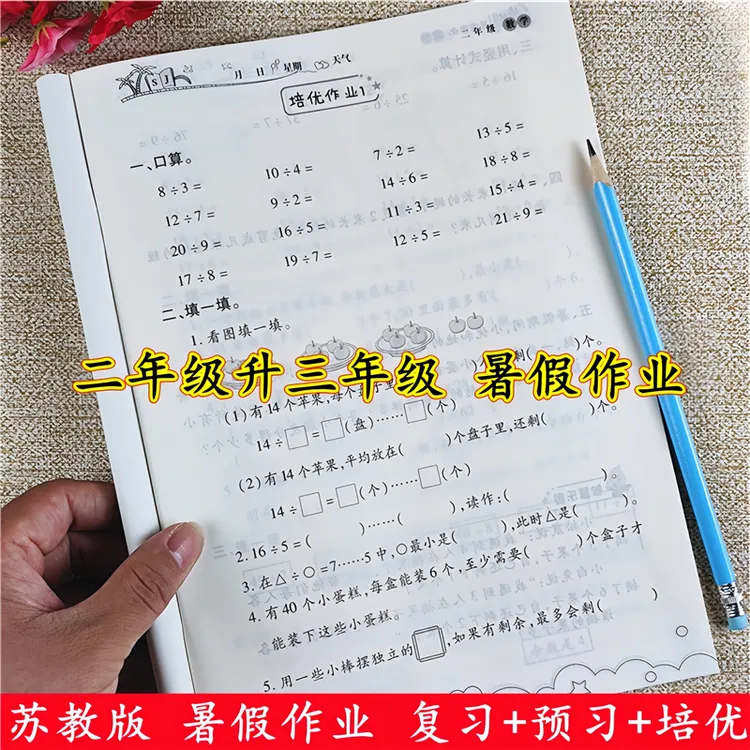 苏教版二年级暑假作业二升三暑假衔接教材暑假复习巩固预习衔接