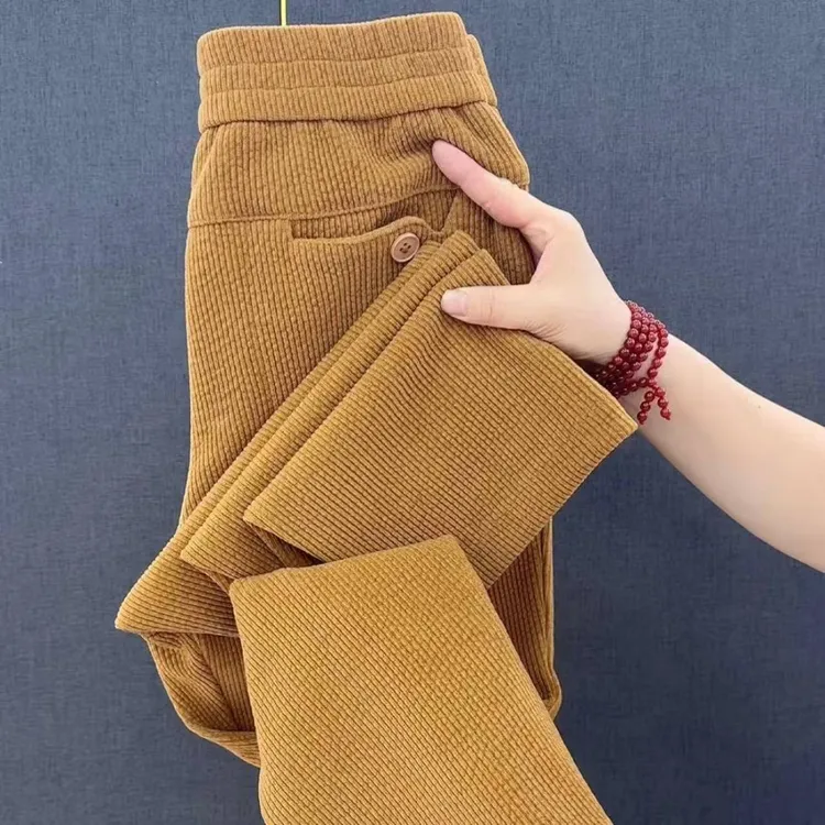 发财黄奶奶裤秋冬新款雪尼尔洋气百搭显瘦哈伦裤（裤长94）