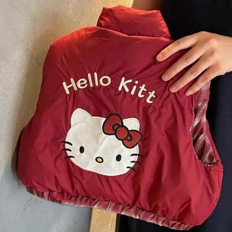 女童棉衣冬装2025新款女孩洋气可爱卡通kt猫立领马甲宝宝保暖外套