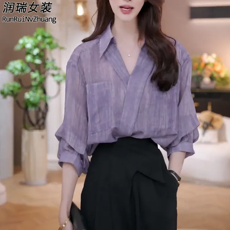 五分袖宽松型常规款衬衫袖宽松衬衫春夏夏季衬衣女装时尚小衫2025