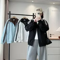 2025秋季新款大码条纹宽松显瘦休闲时尚百搭设计感夹克外套潮女