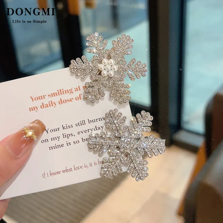 超仙高端水钻雪花发夹女2025新款发卡秋冬侧边刘海夹圣诞夹子头饰