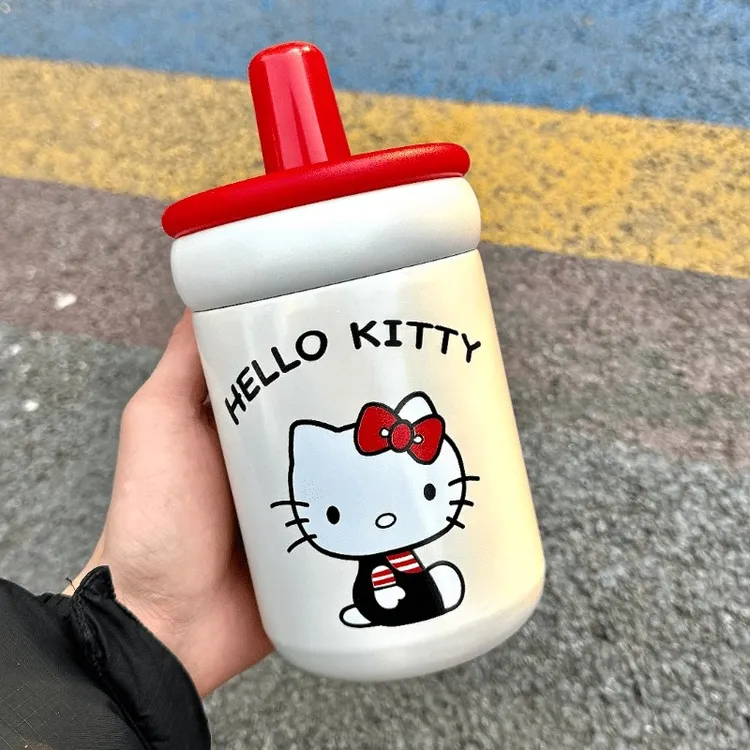 水杯2025新款高颜值轻巧咖啡牛奶KT动画猫保温杯大容量便携吸管杯