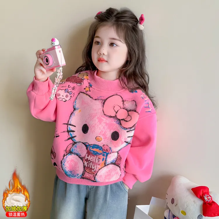 女童加绒加厚卫衣套头洋气秋冬儿童衣服可爱超萌韩版宝宝上衣冬装