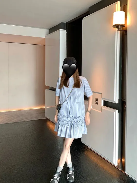 甜粿妹妹月光少女两色荷叶花边减龄短袖连衣裙立领宽松粉色连衣裙