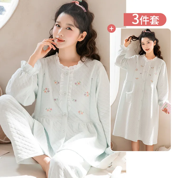 家时光月子服纯棉12-3月穿哺乳服产妇睡衣怀孕期待产睡裙冬季5515