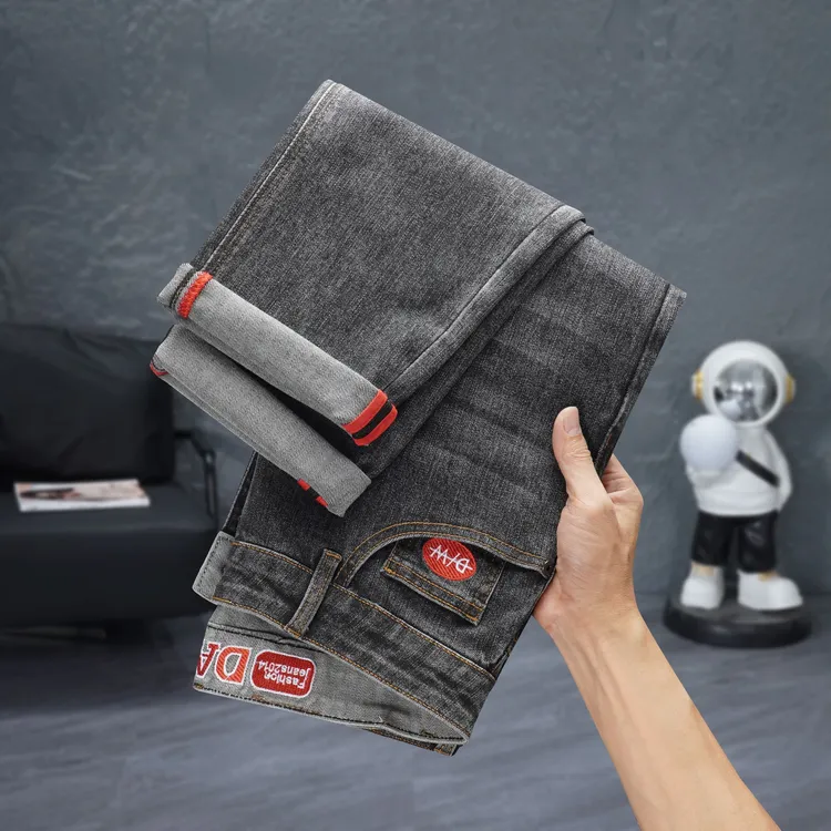 秋冬款弹力男士牛仔裤休闲百搭小直筒裤裤韩版男士修身九分长裤