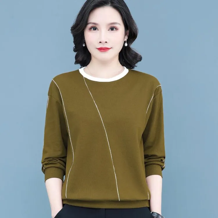 法劳格春秋薄款卫衣女2025新款中年妈妈宽松大码休闲t恤早春圆领