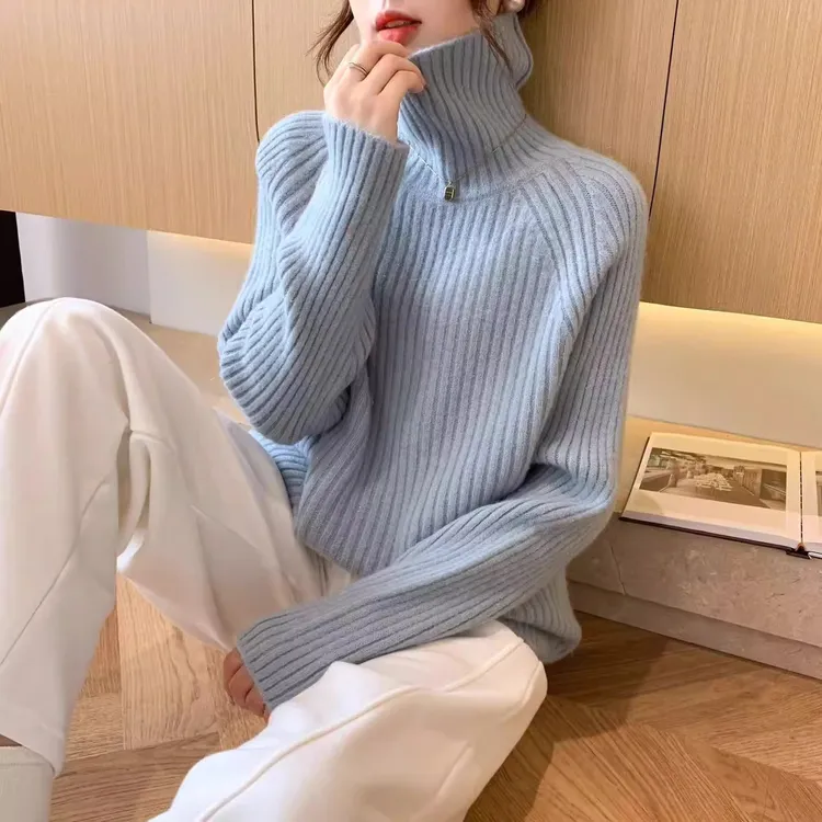 细闪加厚保暖高领毛衣女秋冬新款慵懒风高级感温柔软糯针织衫上衣