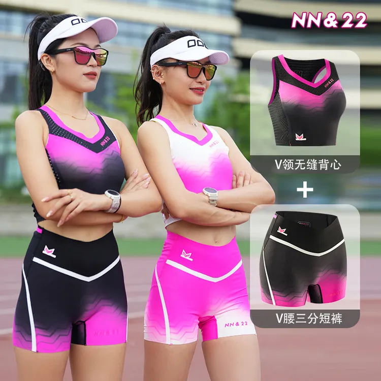 NN22女子马拉松跑步套装 3分压缩裤短款背心 户外透气速干
