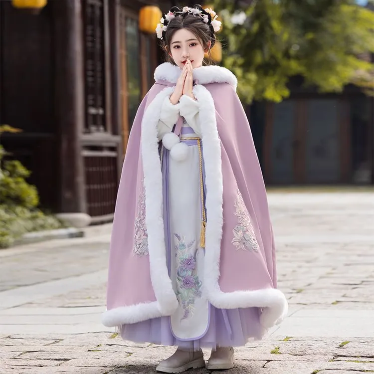 女童汉服冬季加绒超仙中国风古装演出服女孩唐装拜年服新
