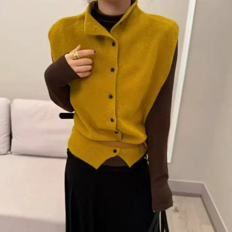 网红洋气时尚套装女2026年春秋新款半高领针织长袖马甲背心两件套