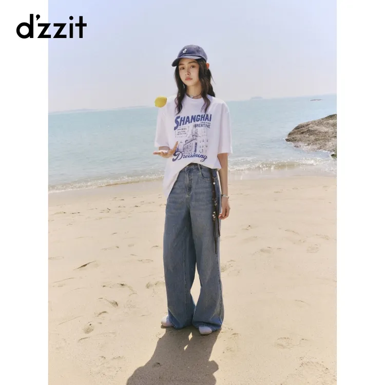 【商场同款】dzzit地素短袖T恤夏季纯棉宽松上衣女3J2B3401C