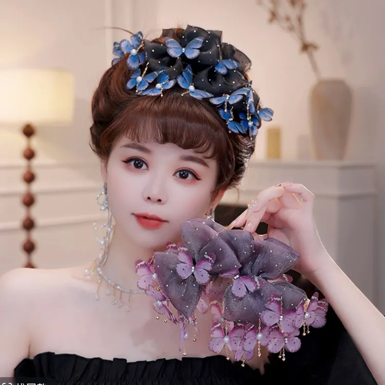 翩翩蝴蝶鲨鱼夹印花蝴蝶流苏国风流光减龄小众设计优雅新中式头饰