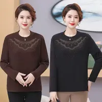 镶钻烫印双面德绒圆领时尚重工长袖半高领大码秋冬显瘦宽松打底衫
