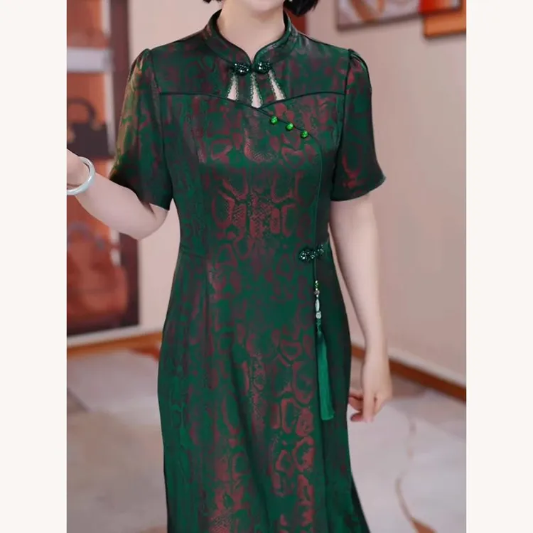 时尚修身旗袍连衣裙2025夏季新款气质显瘦遮肉裙子妈妈装