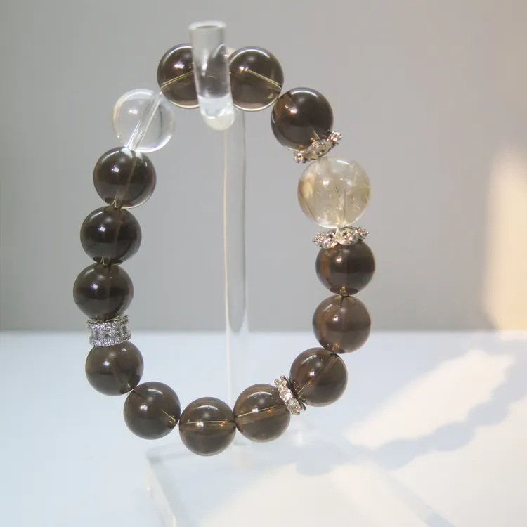 喜水土金天然净体茶水晶发晶带证书男女同款