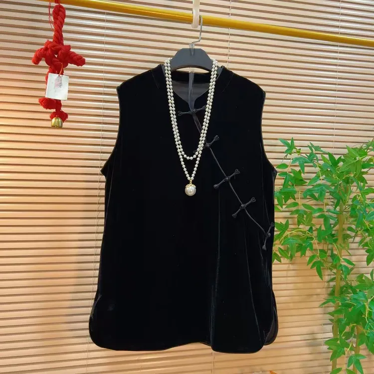 优雅气质简约复古斜襟中长款上衣胖YY2025早秋新款新中式国风坎肩