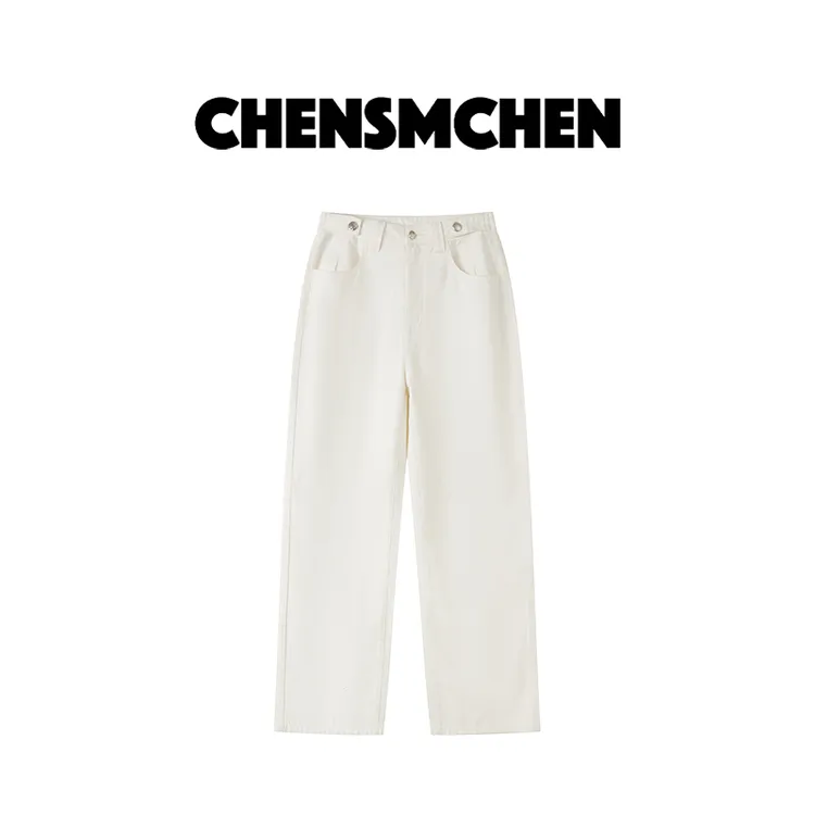 CHENSMCHEN 白色高腰牛仔裤女春季宽松显瘦休闲直筒裤CSK2012MX