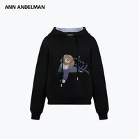 ANN ANDELMAN 25秋时尚设计美式宽松连帽厚款小狗印花卫衣