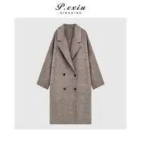 骆驼绒绵羊毛极简高级感双排扣中长款大衣外套YJ8111