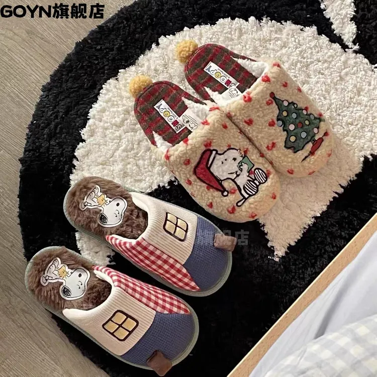 GOYN圣诞款可爱卡通拖鞋女冬季同款加绒保暖女士居家棉
